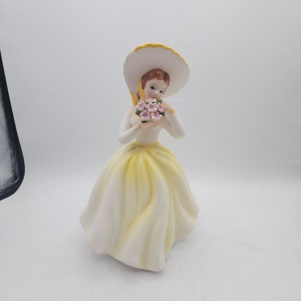 Vintage MCM Napco Yellow Ceramic Lady with Flowers